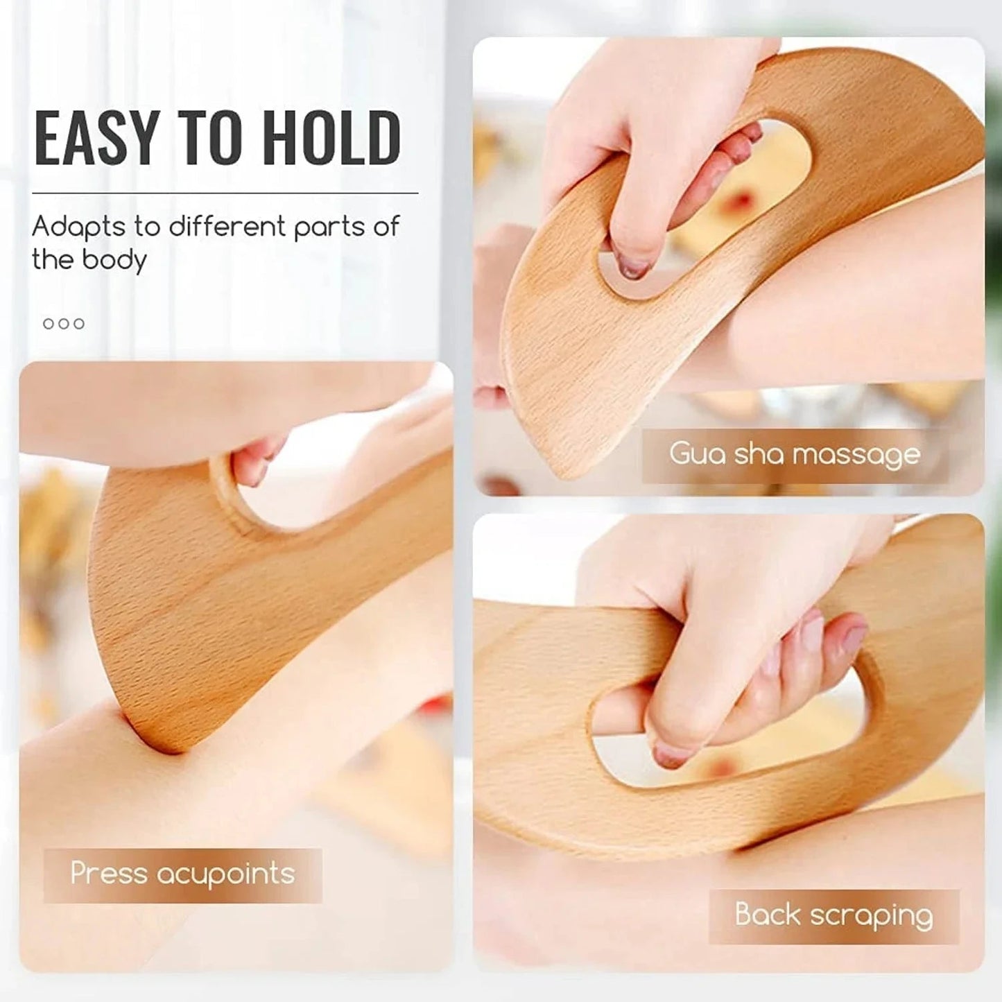 Wooden scraping therapy tools Half - Moon Gua Sha Board for Body - Anti Cellulite Slimming Massage Tool & Body Scraping Therapy - Kavirae